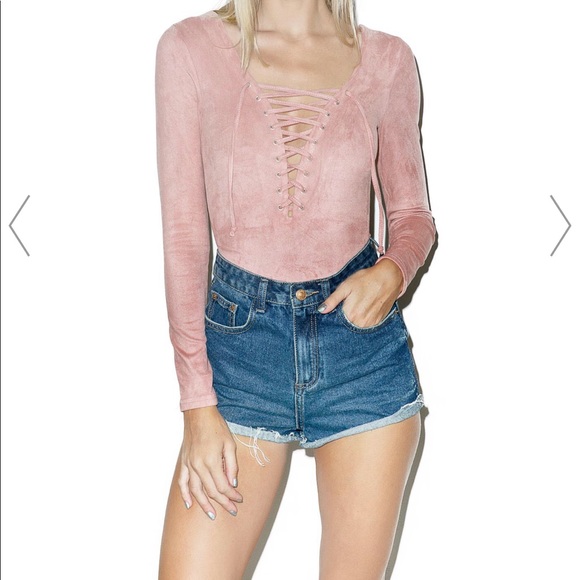 Glamorous Tops - Glamorous Pink Lace Up Bodysuit